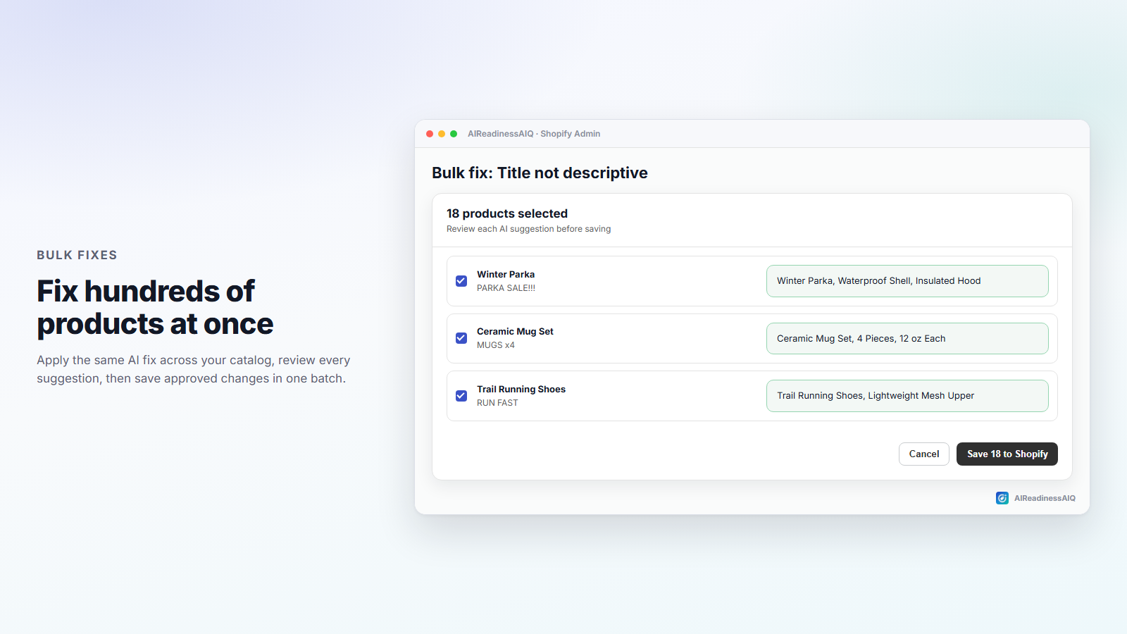Bulk fix review for a title issue across many products.